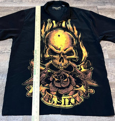 N.Sixx Dragonfly Skull Flame Button Up Shirt Mens Medium Black Gothic Tattoo Y2K