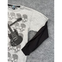 Top Heavy Mens M Gray Skull Guitar Graphic Layered Long Sleeve T-Shirt Y2K Rock