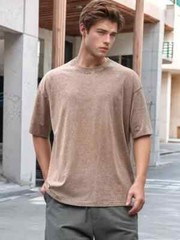 Summer Men’s Washed T-Shirts 230G Heavy Cotton Vintage Faded Color Oversized