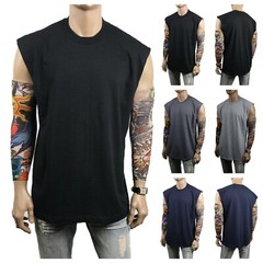 Mens HEAVY WEIGHT Muscle T-SHIRT Tank Top Sport Sleeveless Big Tall Fitness Gym