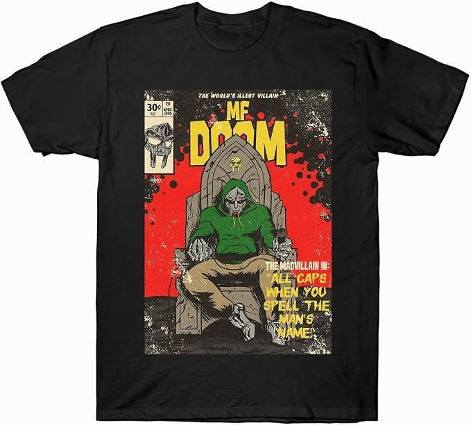MF Doom Short Sleeve T-shirt Black Cotton Tee Vintage Gift For Men Women -Large