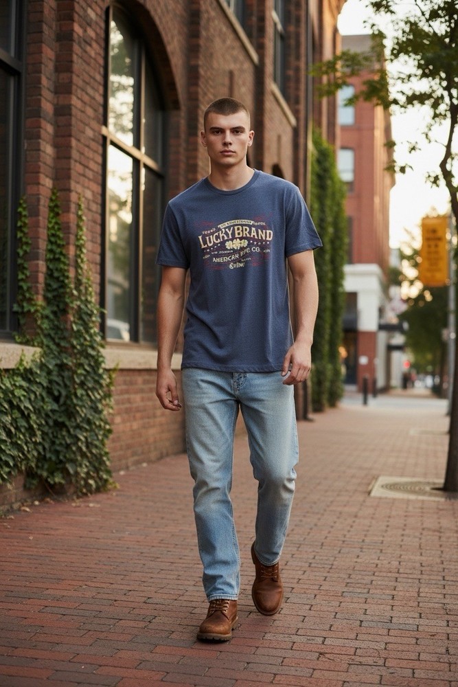 Lucky brand men’s t shirt Small Blue Logo Cotton polyester rayon new with tag