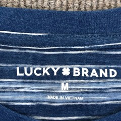 Lucky Brand Shirt Mens Medium Blue Stripe Tee Tagless Cotton Jersey Sample