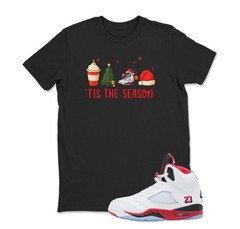 Tis The Season, Christmas Shirt, Shirt To Match JD 5 Fire Red, BLACK/WHITE
