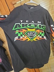 Vintage Arctic Cat Long Sleeve Fire Flames Snowmobile Racing Jersey Tee Harley