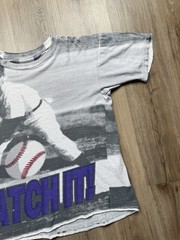 90s Vintage Catch It Baseball Half Tone Art T-Shirt Men’s Large AOP MLB White