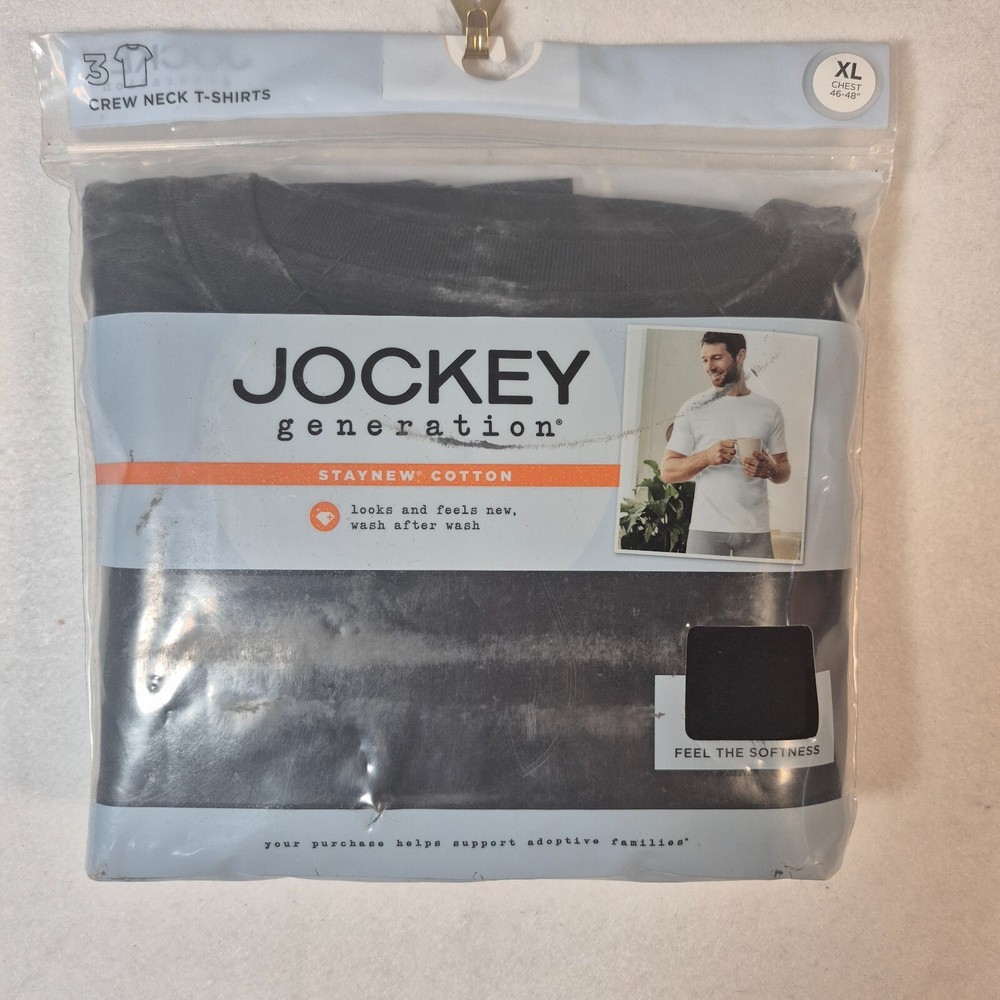 Jockey Generation 3Pk Undershirt Men XL Black 100% Cotton Crew Neck Short Sleeve