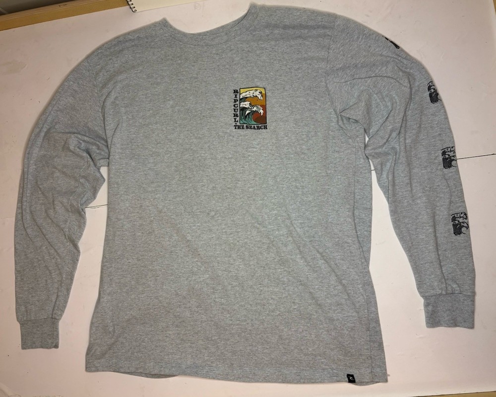 Rip Curl The Search Long Sleeve T-Shirt Men’s Large Gray Surf Graphic Tee Beach