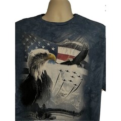 The Mountain US Flag Eagle Patriotic Gray Tie Dye Graphic T-Shirt Large Stretch
