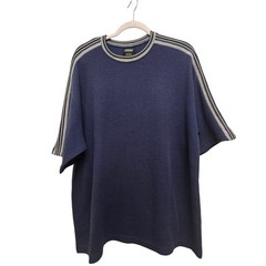 Left Coast Knit Shirt Mens Large Navy Blue Striped Trim Vintage 90s Skater Style