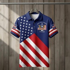 HOT!!! 250th Birthday Patriotic Polo Mens USA 1776-2026