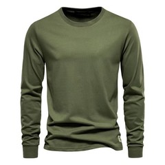 Solid Color Cotton T Shirt Men Casual O-neck Long Sleeved Mens Tshirts