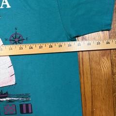 Vtg 90s Hanes Heavyweight 50/50 Antigua T Shirt Large Single Stitch Teal Beach