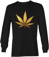 Gold Foil Marijuana Leaf – Weed Stoner Pothead 420 Unisex Long Sleeve Shirt