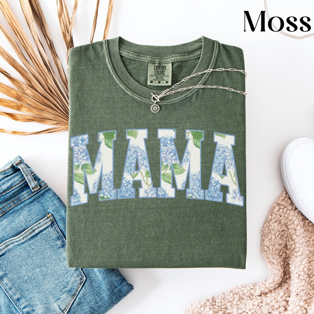 Custom Floral Mama Shirt Comfort Colors Hydrangea Blue Mama Shirt Trendy Mama