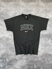 VTG 90s Nike Center Logo T-Shirt Big Logo Swoosh Embroidered Gray Tee Y2K Size S