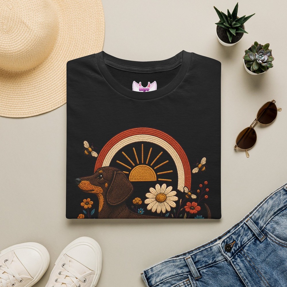 Dachshund Floral Sunrise T-Shirt | Retro Rainbow, Bees