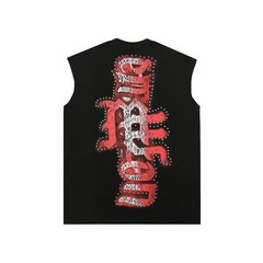 NEW Mixed Emotion Angel Rhinestone Sleeveless Black Graphic Tee
