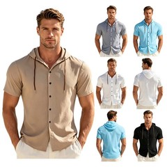 Men Hoodie Holiday Sports Casual Shirt Vacation Top Party Short-sleeve Costume