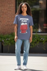 Peanuts Snoopy Blue Graphic T-shirt Weekend Plans Size S Movie Cartoon