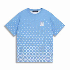 Men’s Blue/White Geometric Logo Knit T-Shirt Crew Neck Short Sleeve Size XL