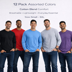 BILLIONHATS Mens Long Sleeve Colorful T-Shirts, 100% Cotton -Crew Neck Bulk Tees