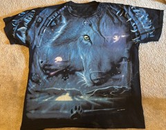 Vintage 2001 Liquid Blue Great Wolf Lodge Wolf Double Sided T-Shirt – RARE