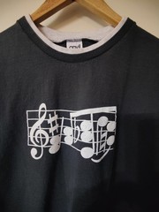 Vintage Anvil Music Note Graphic Lined T-shirt Adult Large Preshrunk