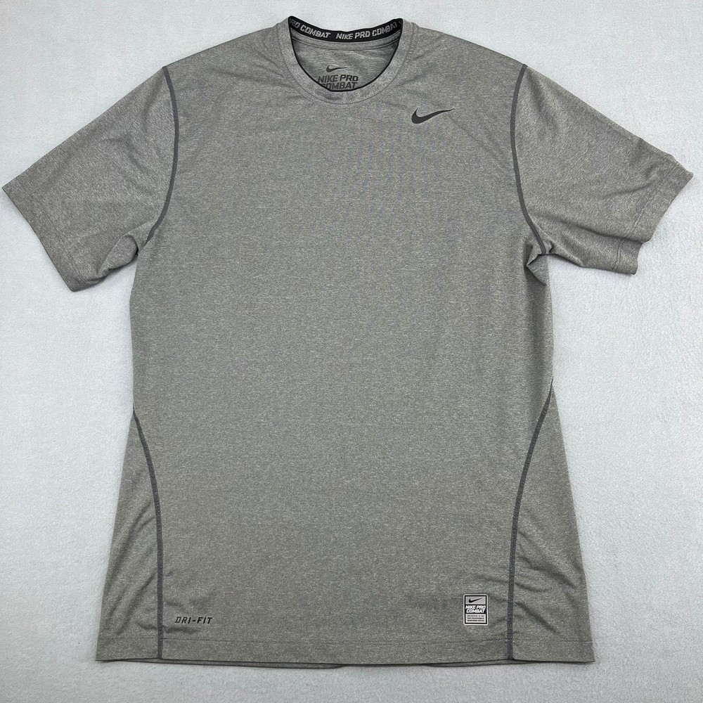 Nike Pro Combat Dri-Fit Mens Fitted Training Shirt Heather Gray Large