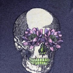 Skull with Flowers Men’s Large Navy T-shirt