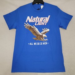 NATURAL LIGHT Beer Shirt Mens Medium Blue Brew Eagle Casual All We Do is Win NWT