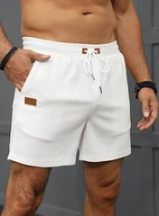 JMIERR Men’s Casual 5″/ 7″ Shorts Waffle Elastic Waist Medium, 03 White
