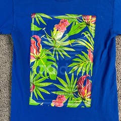 Adidas Shirt Mens Small Blue Green Trefoil Logo Monstera Leaf Hawaiian Casual