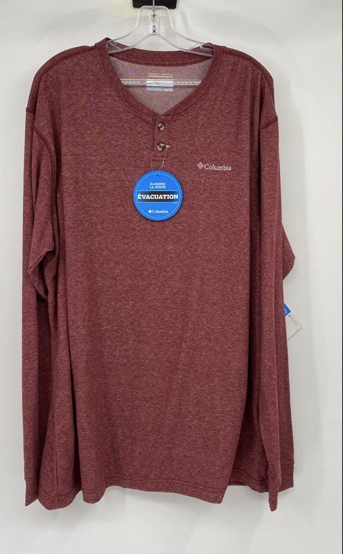 Columbia Mens Red Henley Neck Long Sleeve Omni-Wick Thermal T-Shirt Size XXL