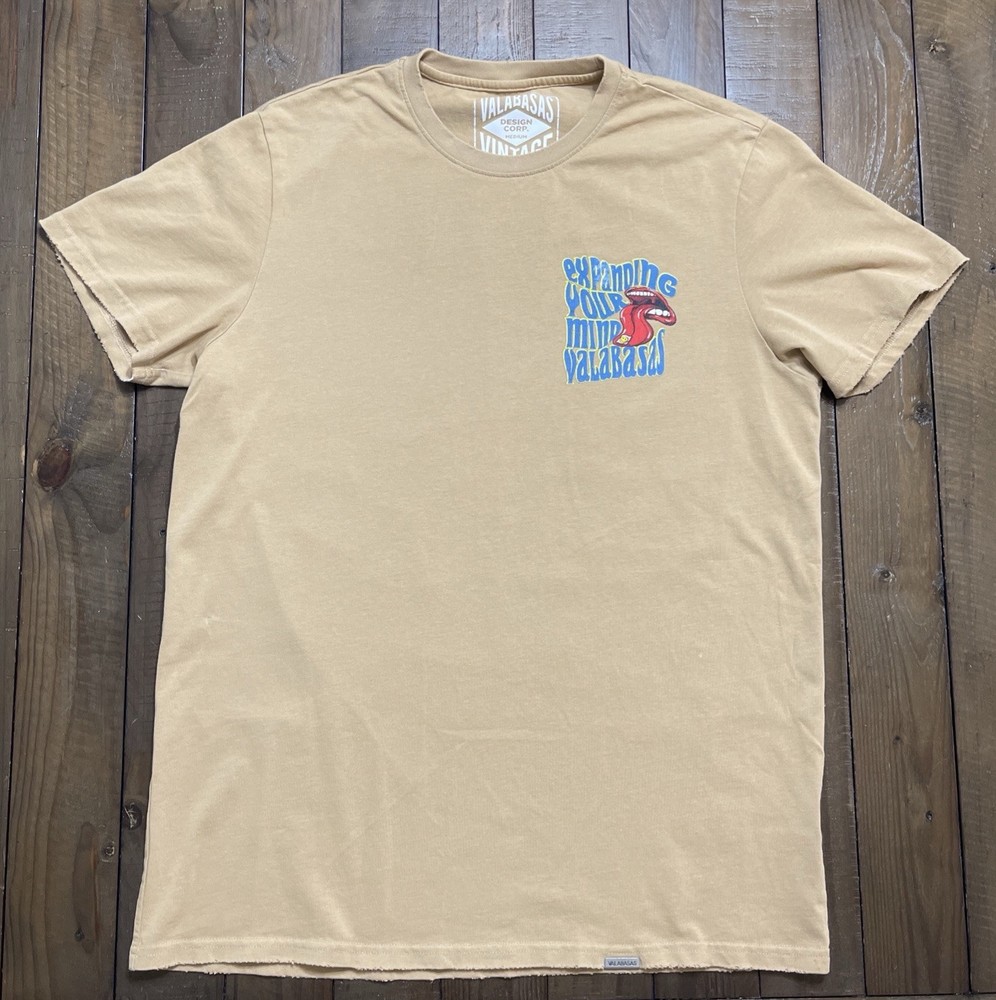 Valabasas Expand Your Mind T Shirt Mens M Tan Graphic Back Print 100% Cotton