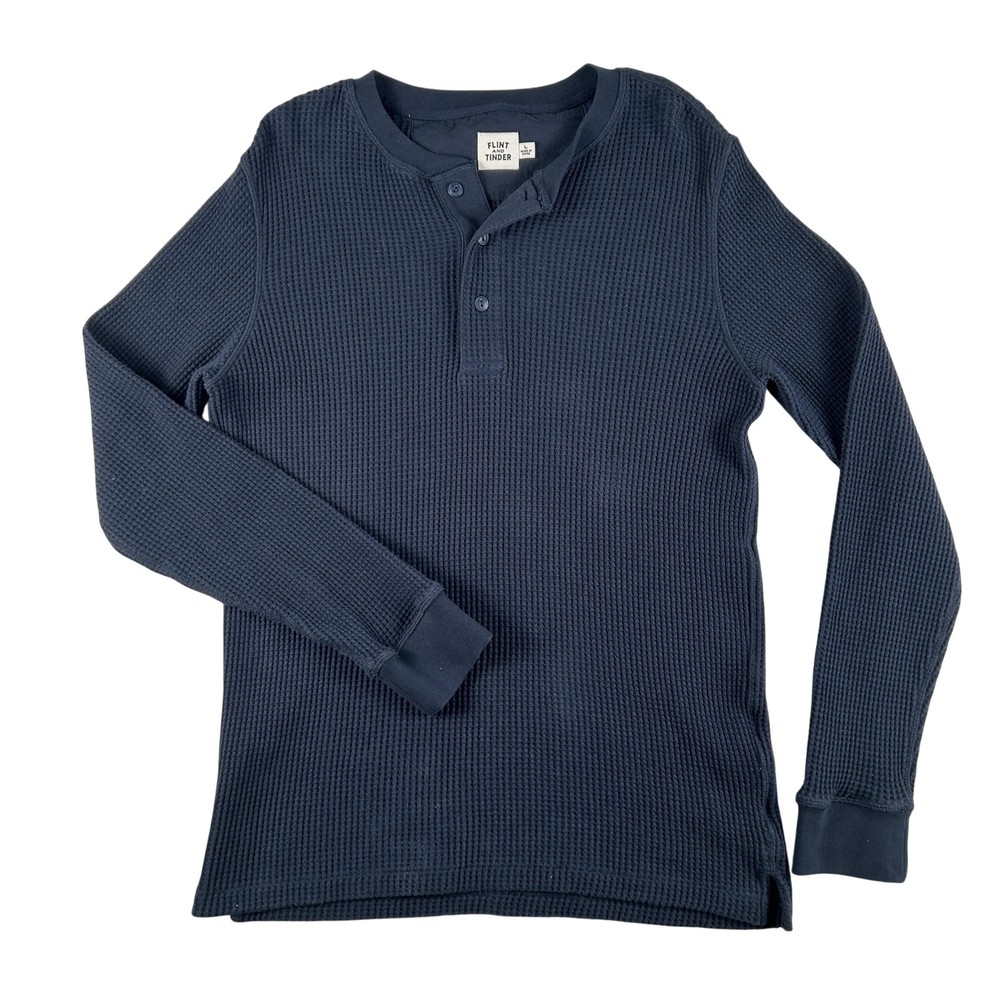 Flint And Tinder Shirt Mens Large Waffle Thermal Henley Long Sleeve Navy Blue