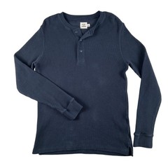 Flint And Tinder Shirt Mens Large Waffle Thermal Henley Long Sleeve Navy Blue