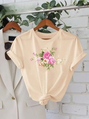 Valentine’s Day Women’s Casual Round Neck Short Sleeve T-Shirt Floral Print ❀