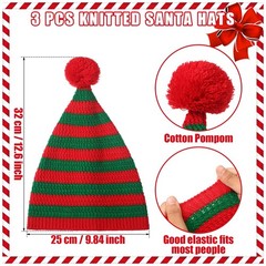 3 Pcs Christmas Knitted Santa Hats Elf Hat Crochet Christmas Beanie X…