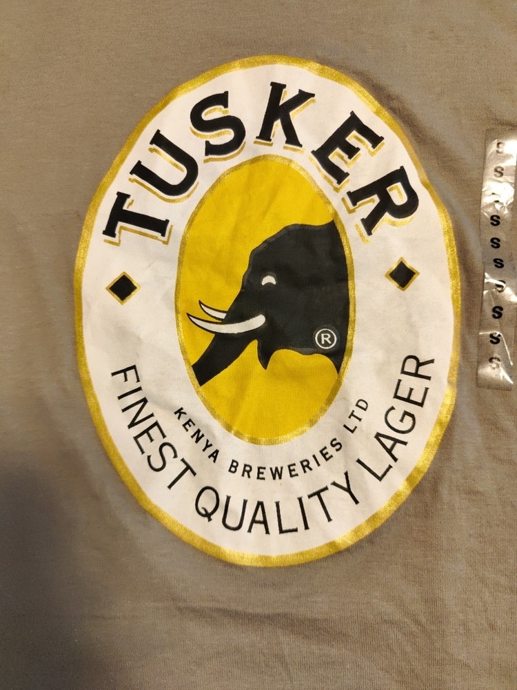 Men’s Tusker Lager Beer Kenya Breweries Graphic T-Shirt Gray S NWT