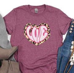 Love Shirt Leopard Pattern T-Shirt Valentines Day Tee Gift for her