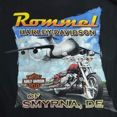 Harley Davidson T Shirt Mens Sz Large Black Rommel Smyrna DE Bike Jet Eagles USA