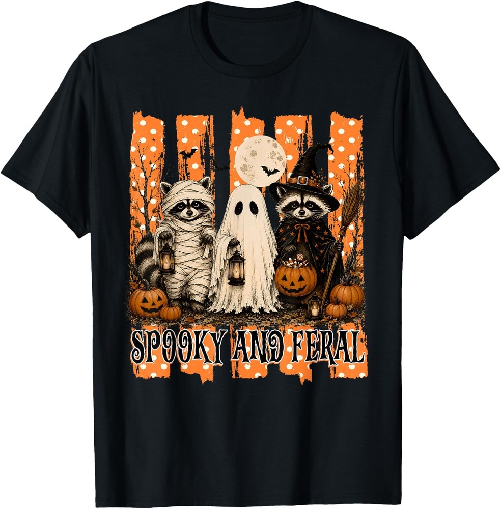 Halloween Spooky and Feral Raccoon Mummy Men Women Kid T-Shirt