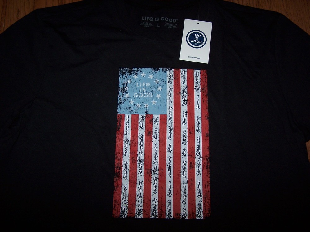 Life is Good SUPERPOWER FLAG S/S Shirt T-Shirt JET BLACK Men’s Large – NWT