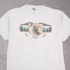 VTG 90s Wolf Animals Nature Outdoors Large Gray Short Sleeve T-Shirt
