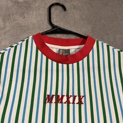 ASOS Shirt Mens XS Multicolor Stripe MMXIX Embroidered Crewneck Roman Numeral