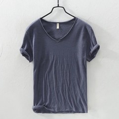 2026 New Mens T Shirt Pure Color V Collar Short Sleeved Tops Tees Men T-Shirt.
