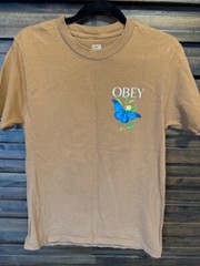 Obey T-Shirt Adult Small Blue Butterfly’s Graphic Tee Brown Quality Dissent EUC