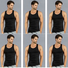 6 PK Mens Black Tank Top 100% Cotton A-Shirt Wife Beater Ribbed Undershirt Pack