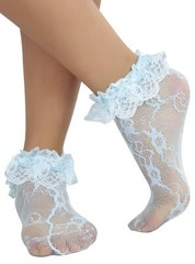 Women’s Lace Ruffle Ankle Hi – Baby Blue – One Size Regular